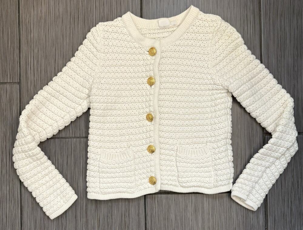 GAP Textured Sweater Jacket White Gold Button Lady Jacket Cardigan Size XS